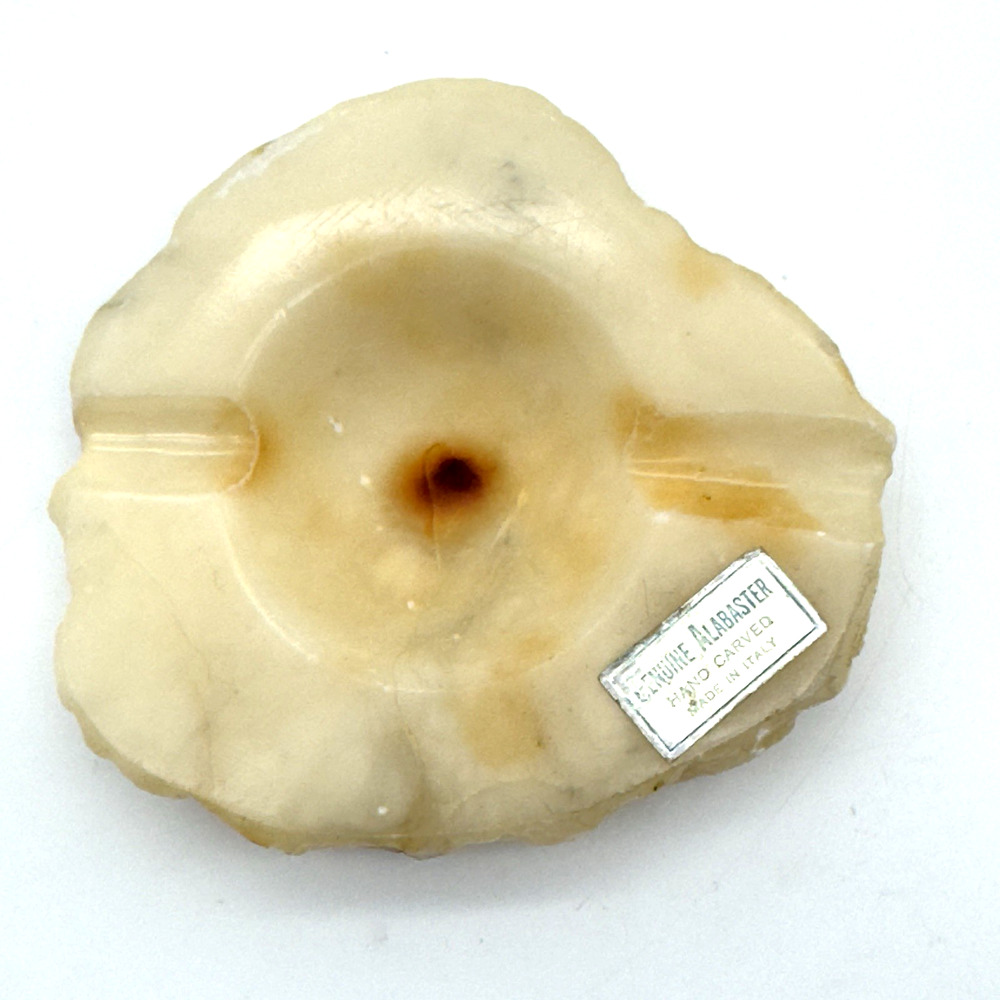 Vintage Alabaster Ashtray Mid Century Italian Marble Natural Solid Stone Carved